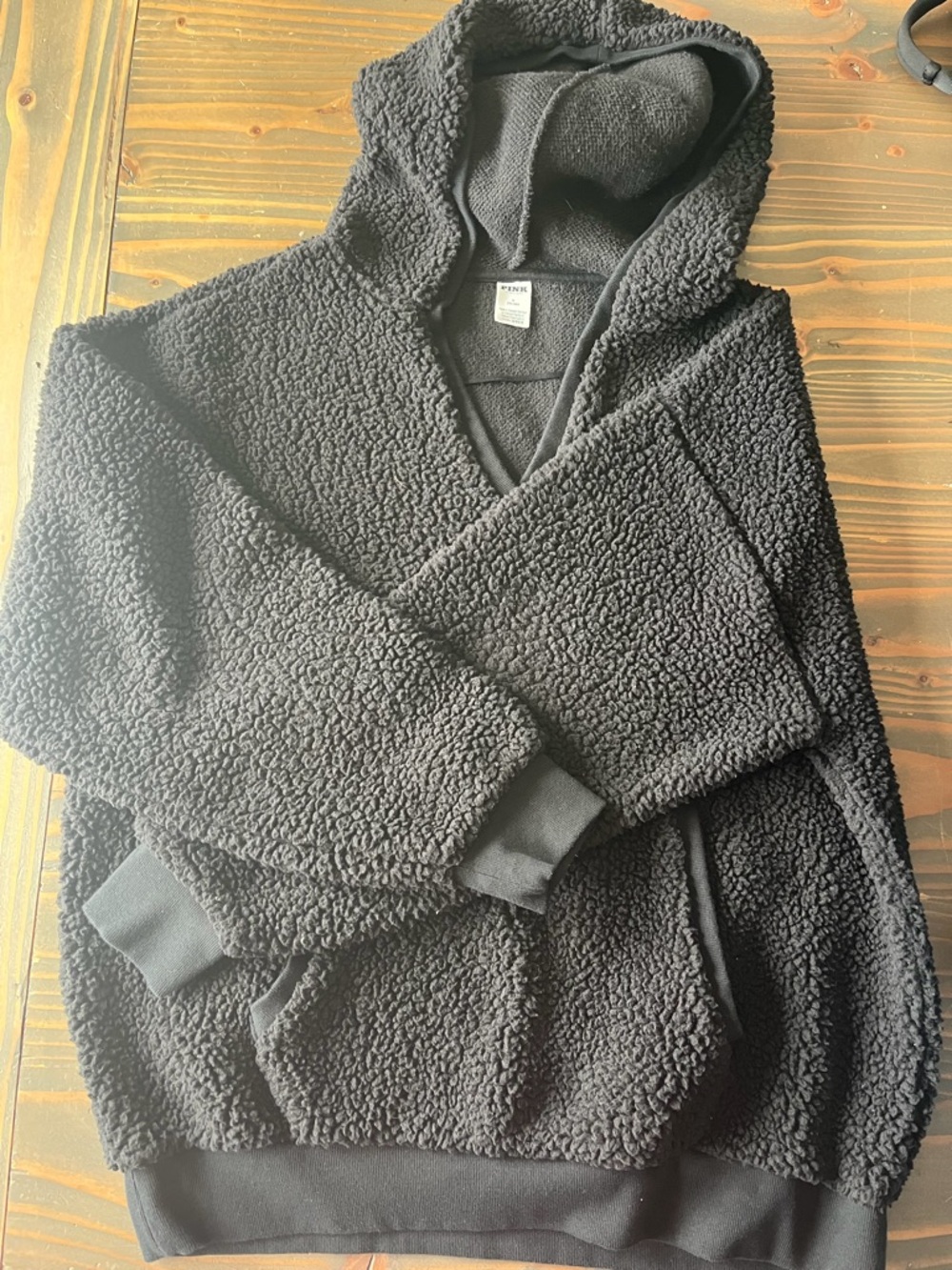 PINK Victoria's Secret Black Sherpa Crewneck Hoodie